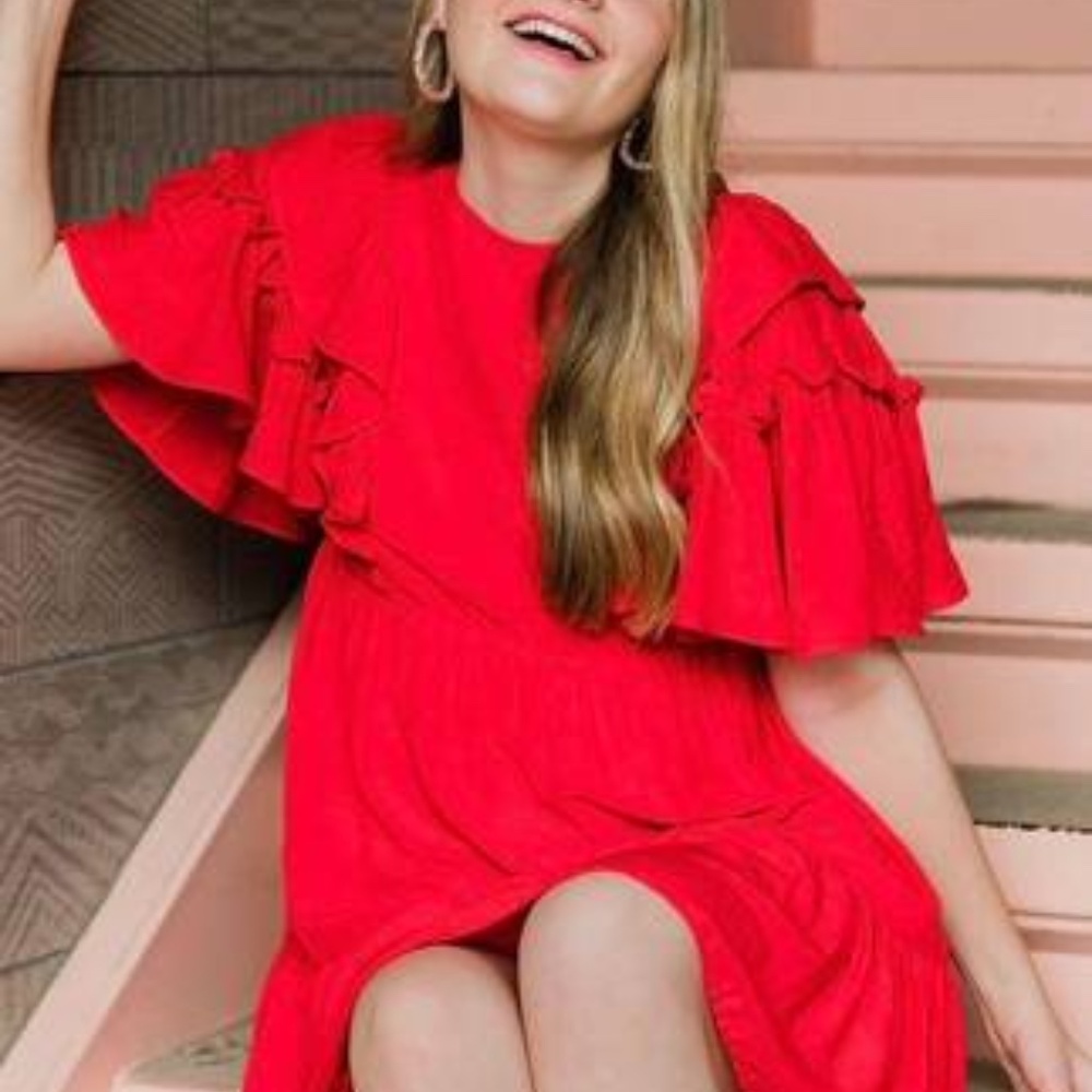 Who What Wear Red Ruffle Sleeve Dress